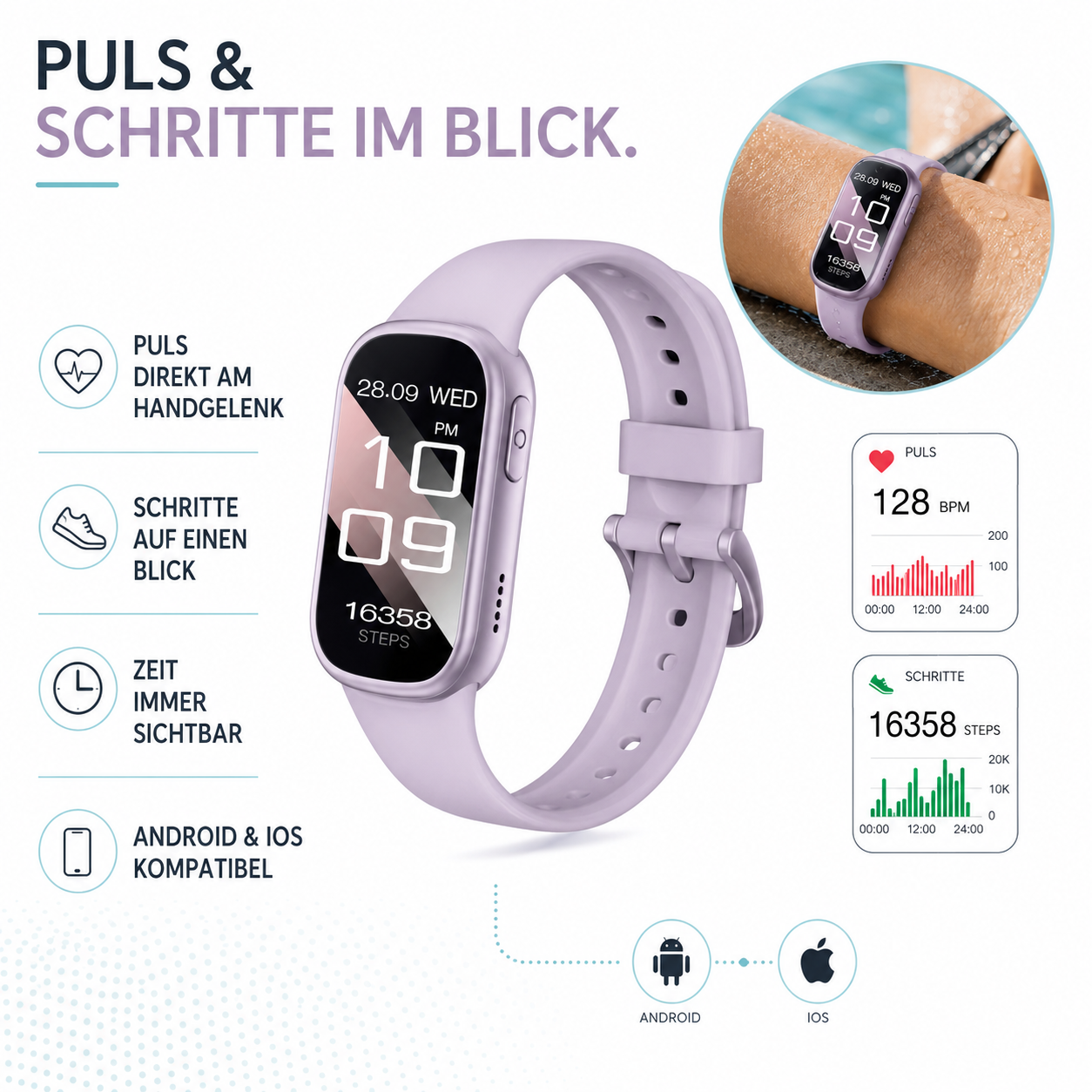 Nordspur | PulseTrack One Smartwatch wasserfest | IP68, auch beim Schwimmen