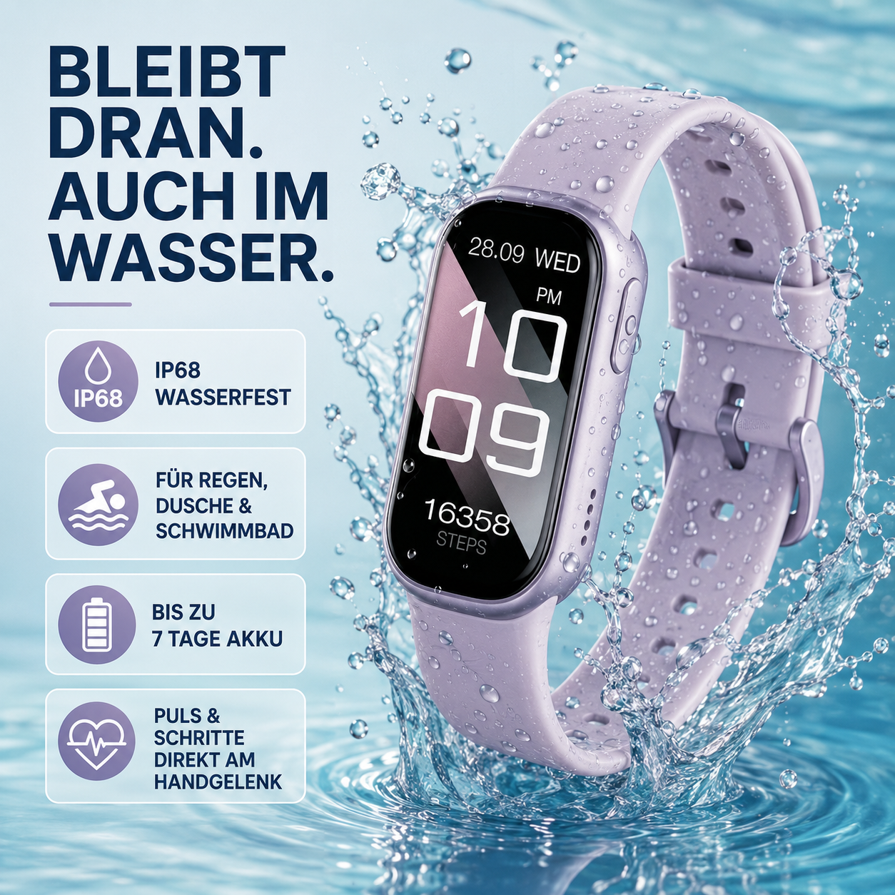 Nordspur | PulseTrack One Smartwatch wasserfest | IP68, auch beim Schwimmen