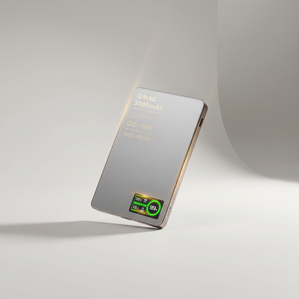 Magnetische Powerbank mit OLED-Display für kabelloses Laden