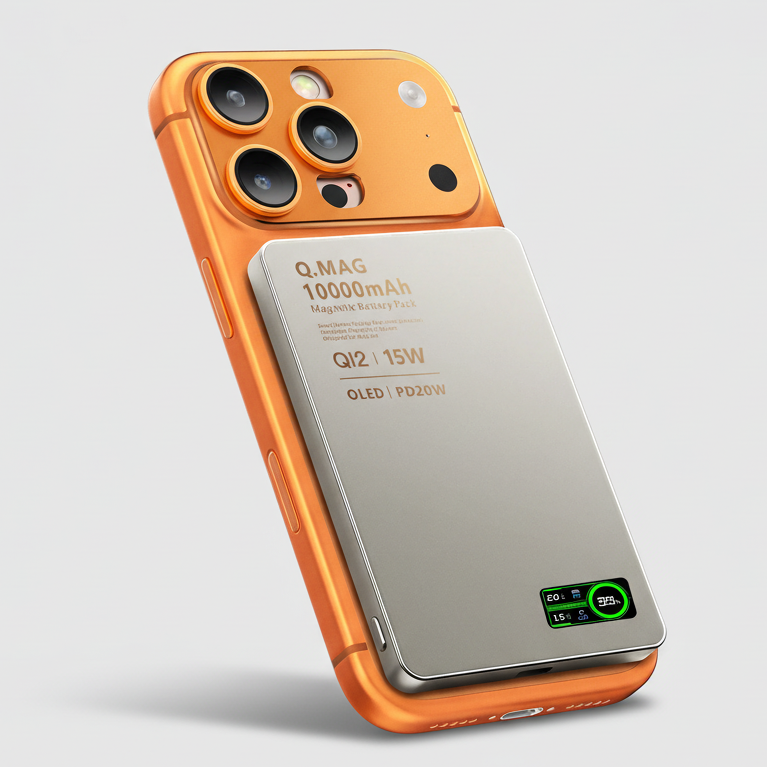 Magnetische Powerbank mit OLED-Display für kabelloses Laden
