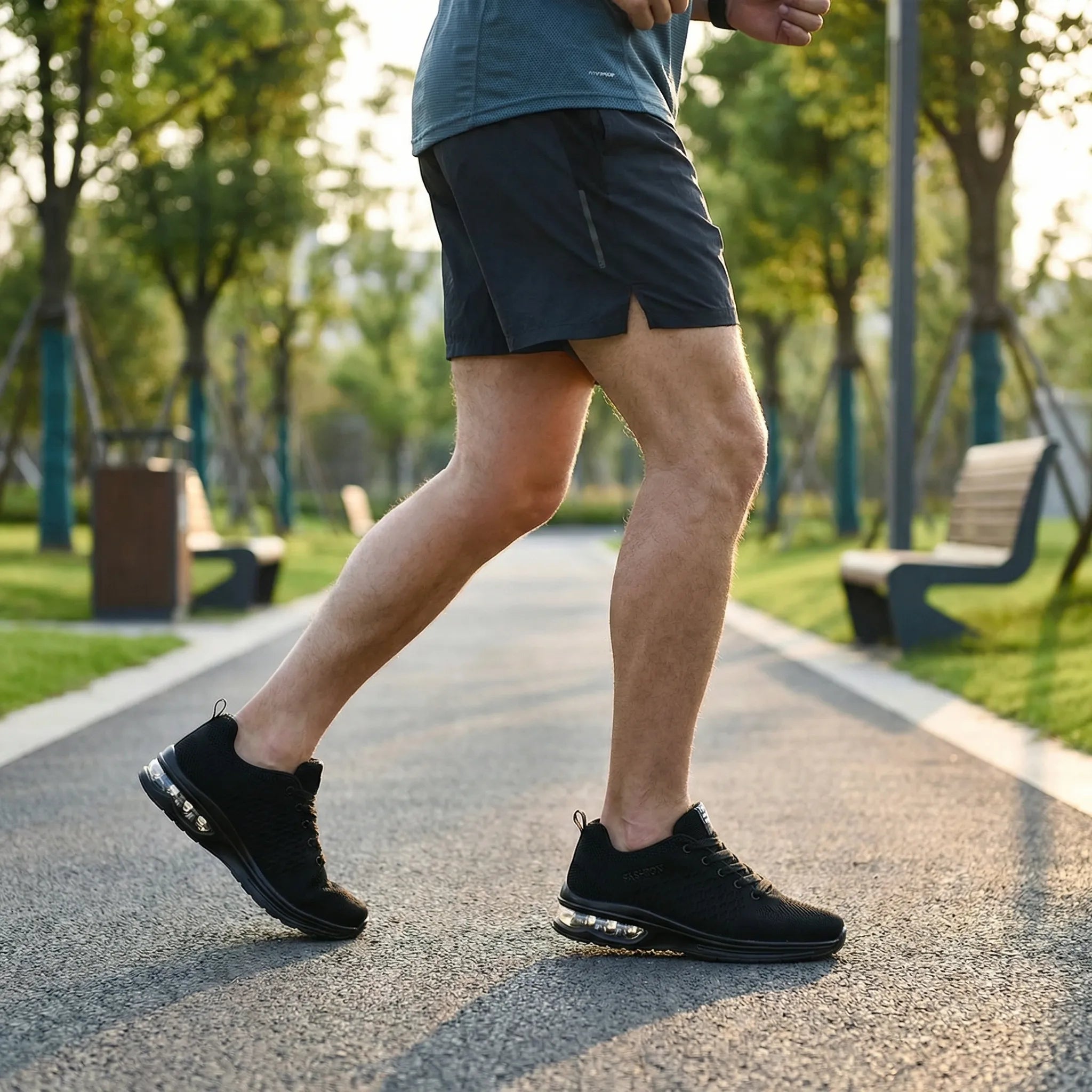 Herren-Laufschuh Luftferse atmungsaktives Webstoff schwarzes Design
