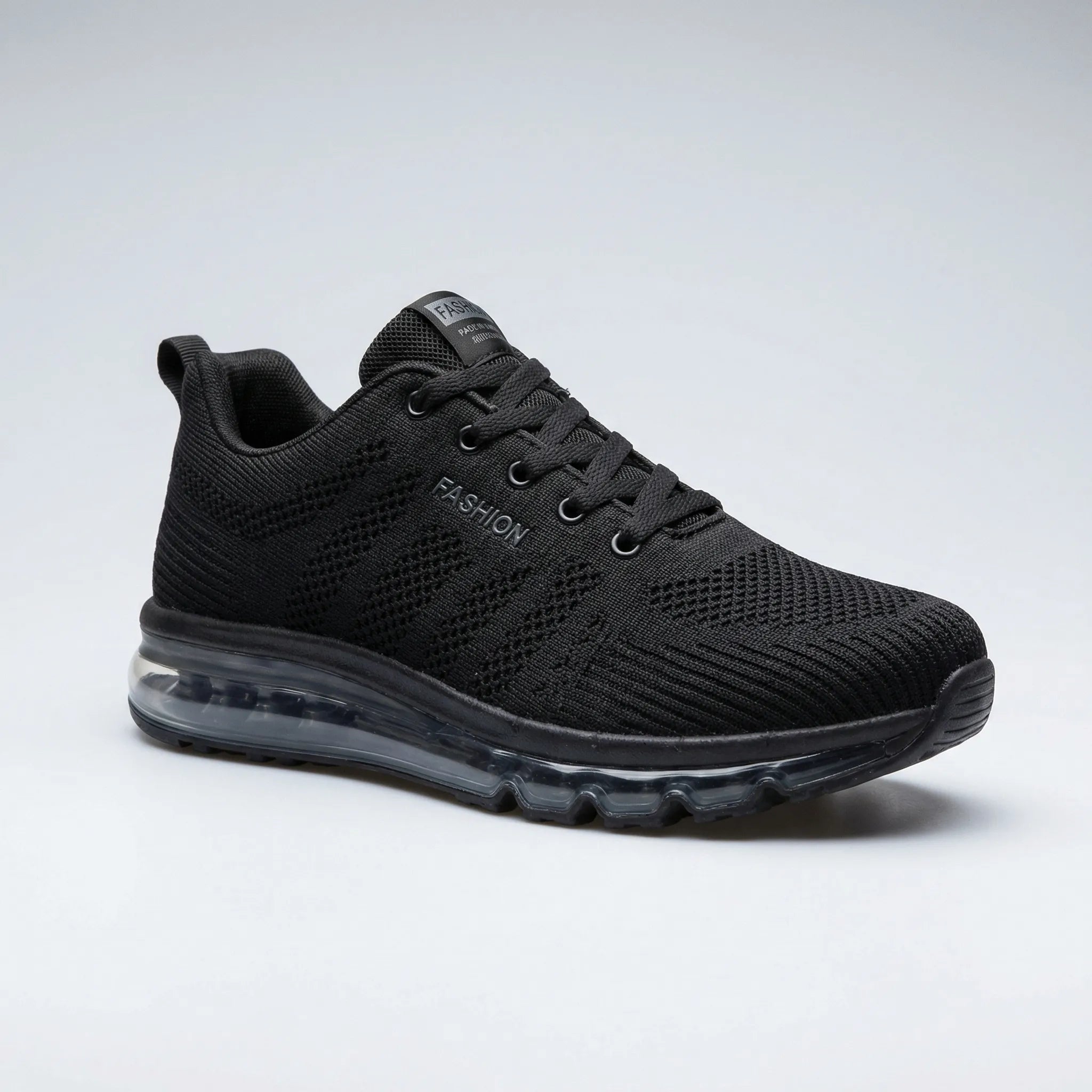 Herren-Laufschuh Luftferse atmungsaktives Webstoff schwarzes Design