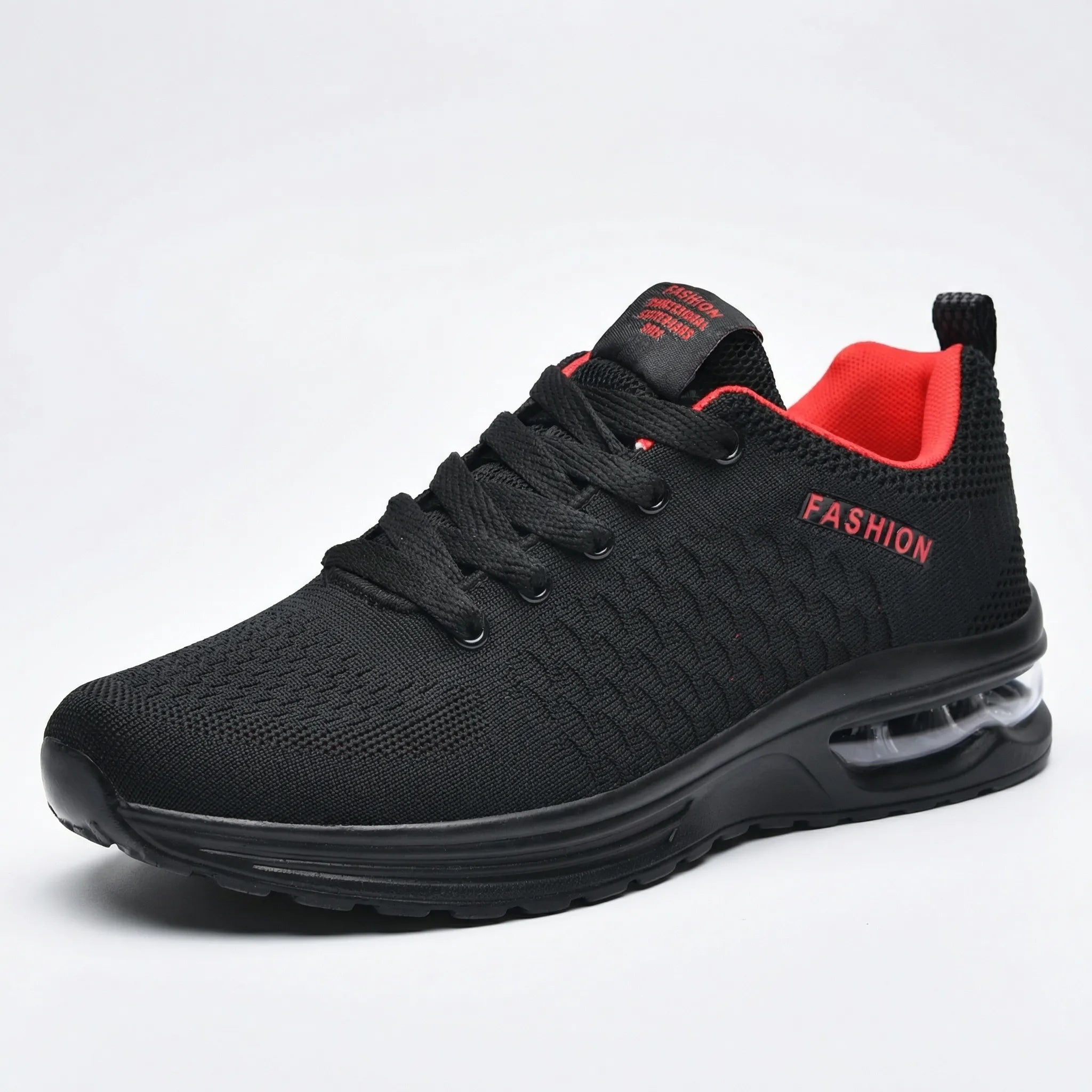 Herren-Laufschuh Luftferse atmungsaktives Webstoff schwarzes Design