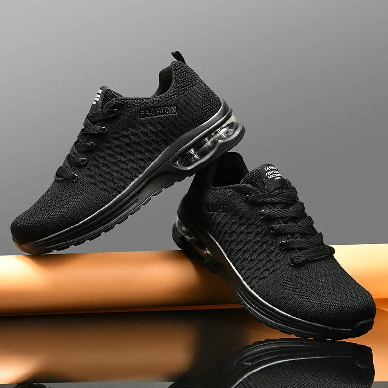 Herren-Laufschuh Luftferse atmungsaktives Webstoff schwarzes Design