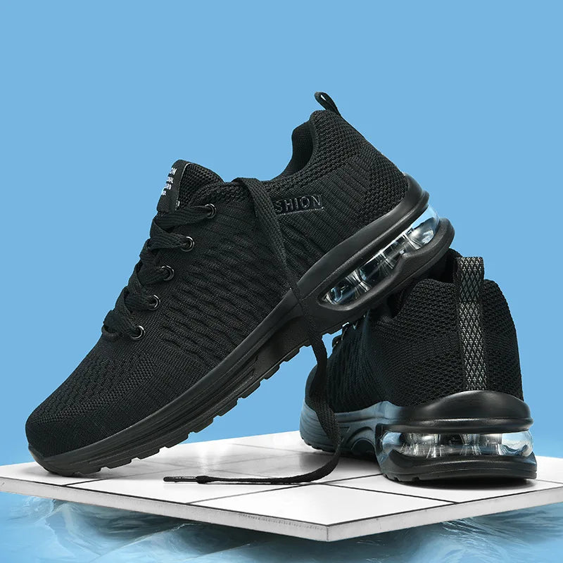 Herren-Laufschuh Luftferse atmungsaktives Webstoff schwarzes Design