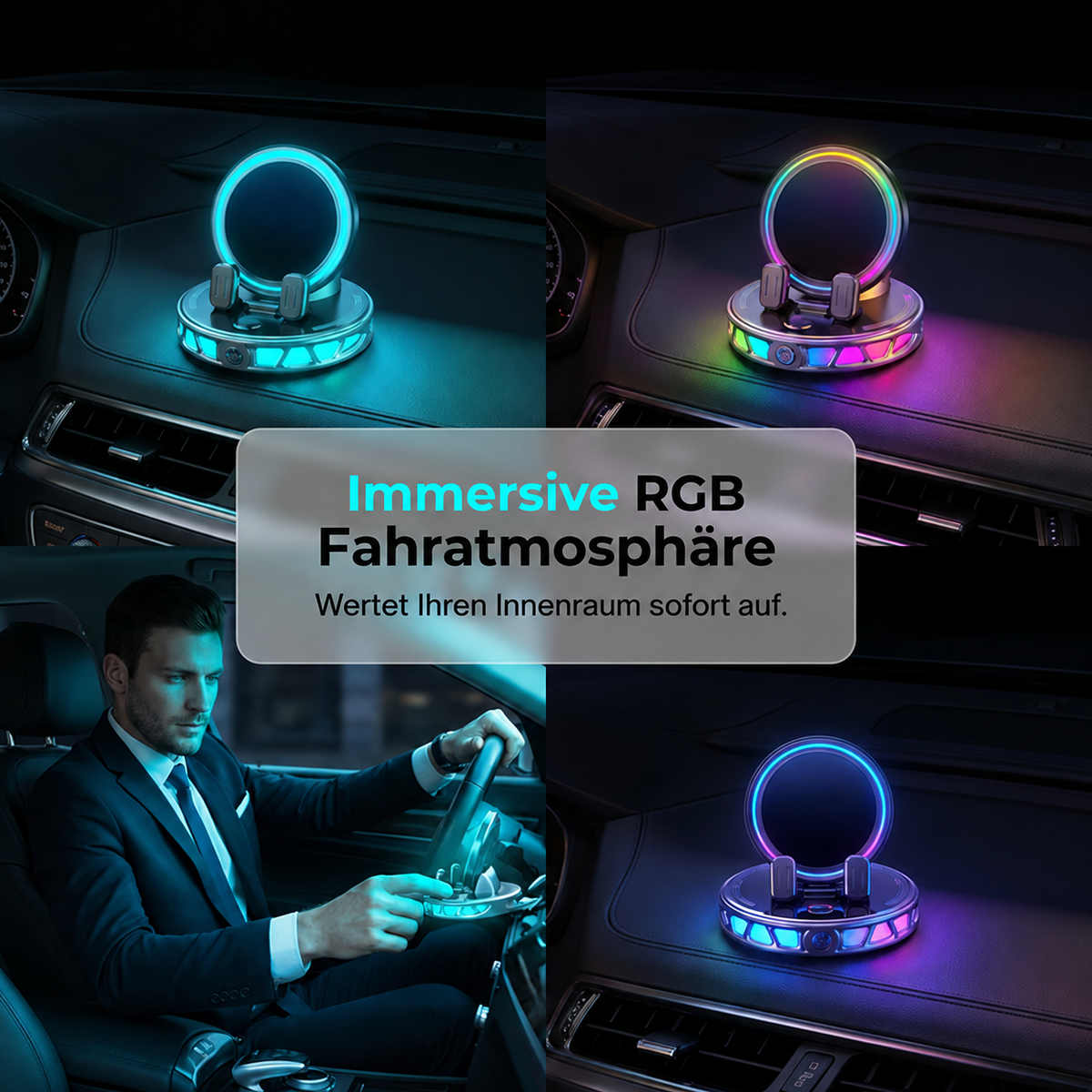 Nordspur | RGB Auto-Handyhalterung mit automatischer Klemmung und kabellosem Laden