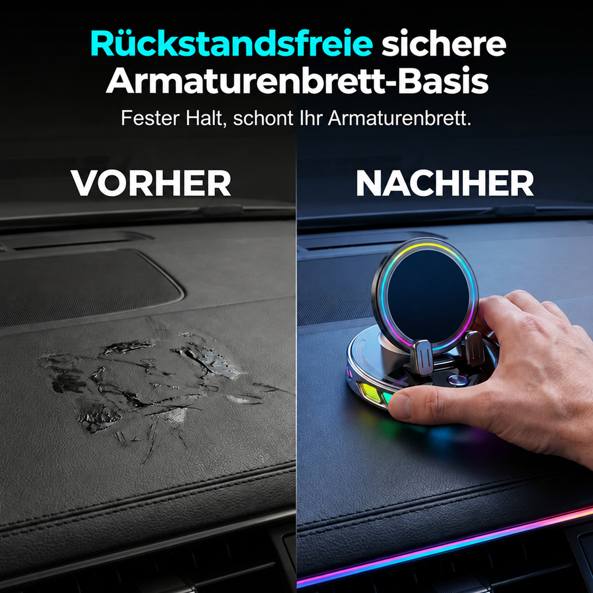 Nordspur | RGB Auto-Handyhalterung mit automatischer Klemmung und kabellosem Laden