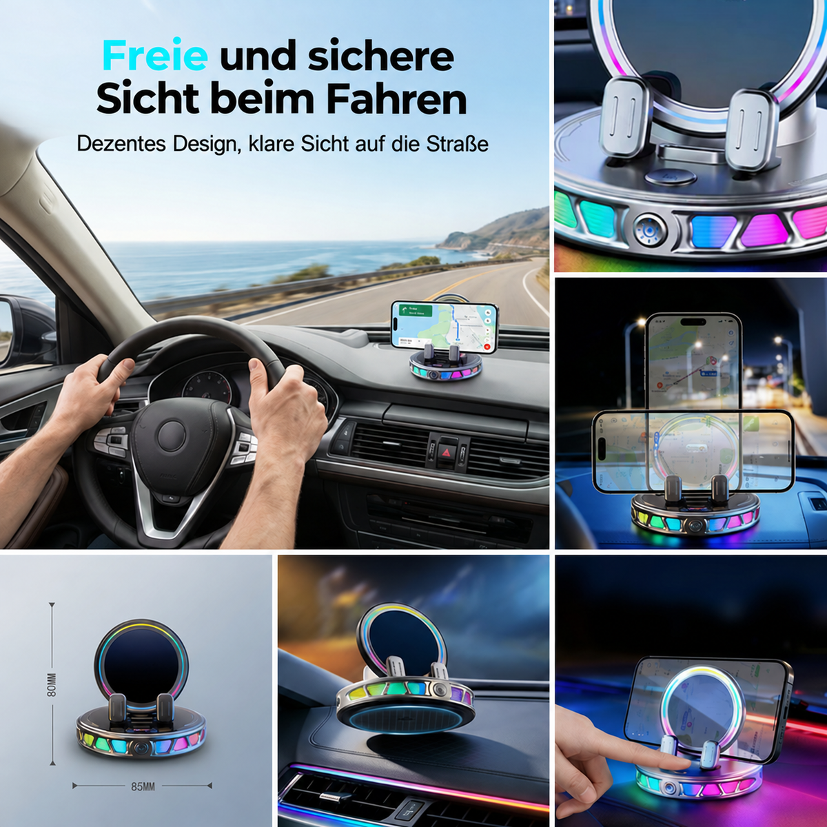 Nordspur | RGB Auto-Handyhalterung mit automatischer Klemmung und kabellosem Laden