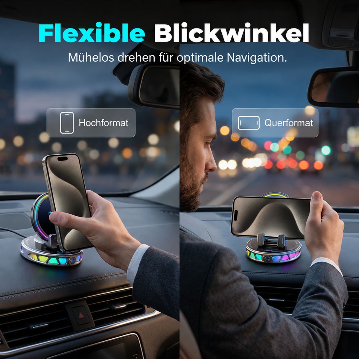 Nordspur | RGB Auto-Handyhalterung mit automatischer Klemmung und kabellosem Laden