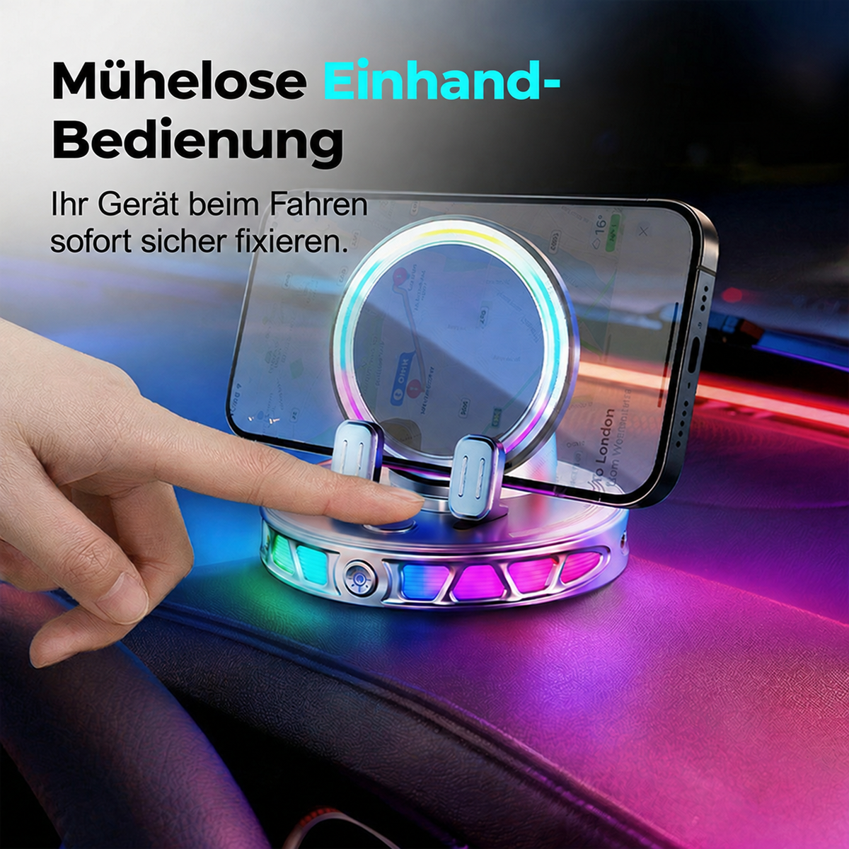 Nordspur | RGB Auto-Handyhalterung mit automatischer Klemmung und kabellosem Laden