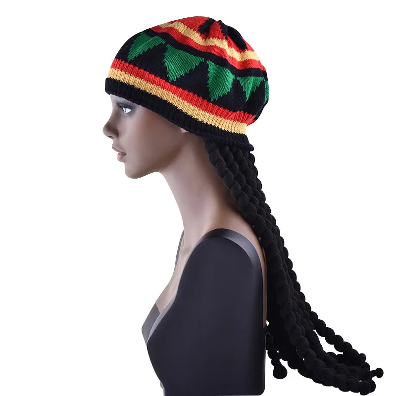 Nordspur | Rastacap Gestreifte Beanie Mit Integrierten Zöpfen