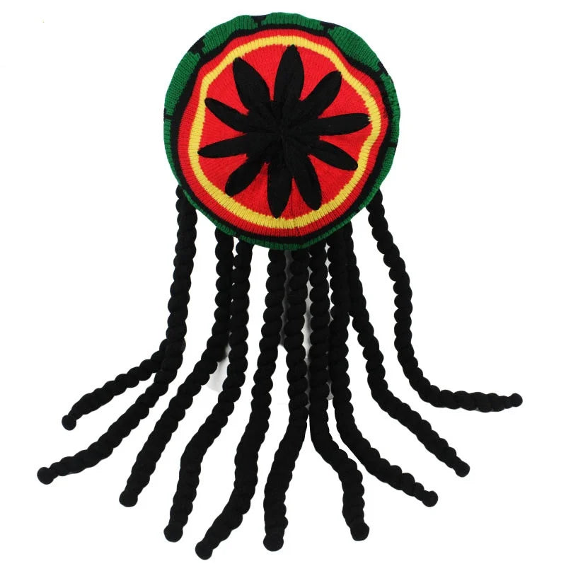 Nordspur | Rastacap Gestreifte Beanie Mit Integrierten Zöpfen