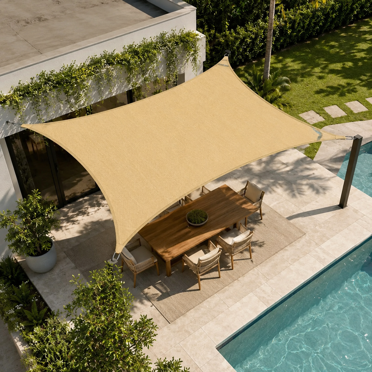 Nordspur | Rechteckiges Sonnensegel-Vordach