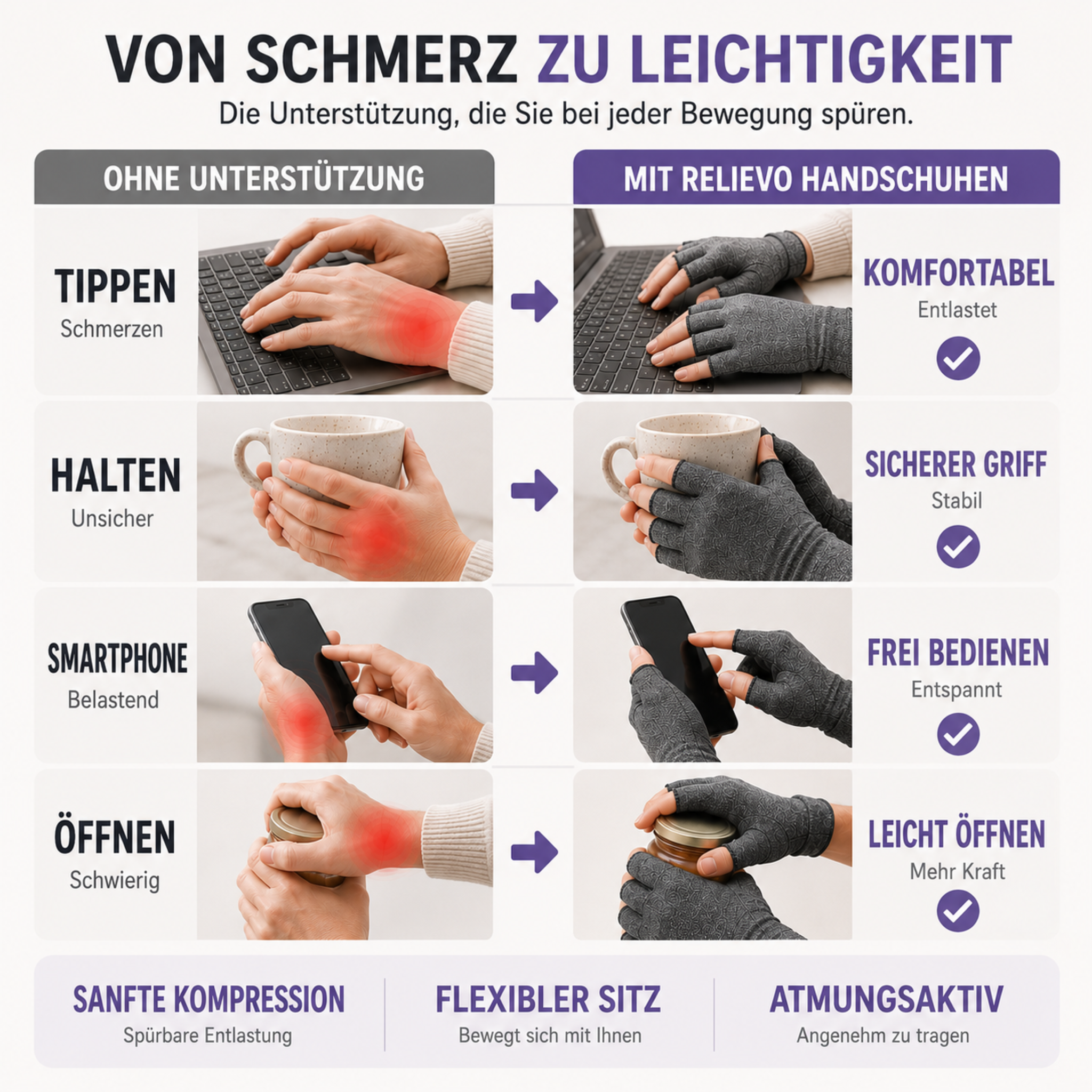 Nordspur | RelievoGlove Halbfinger-Kompressionshandschuh