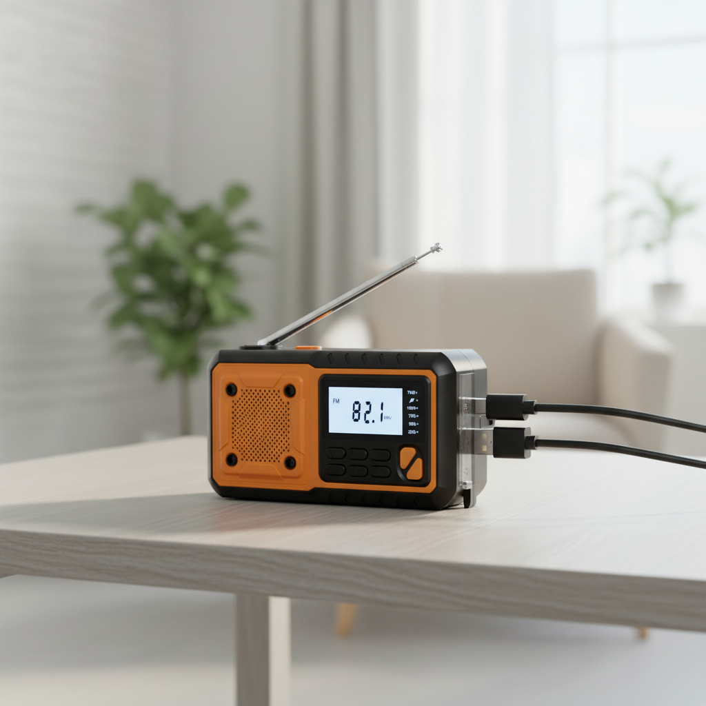 Notfallradio mit Handkurbel, Taschenlampe und Solarladung
