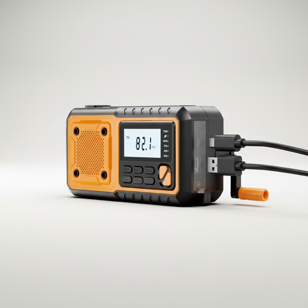 Notfallradio mit Handkurbel, Taschenlampe und Solarladung
