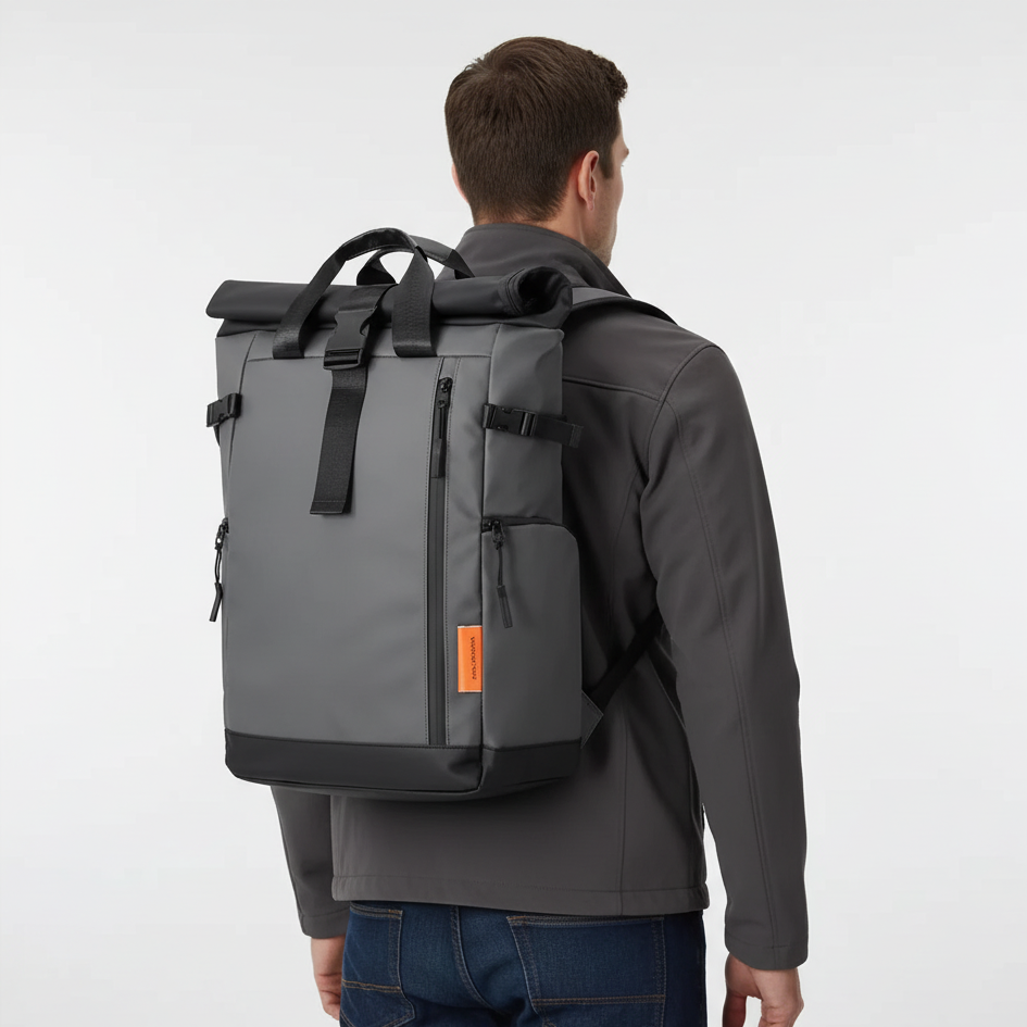 Laptop-Rucksack wasserdicht Rolltop-Verschluss Kofferträger