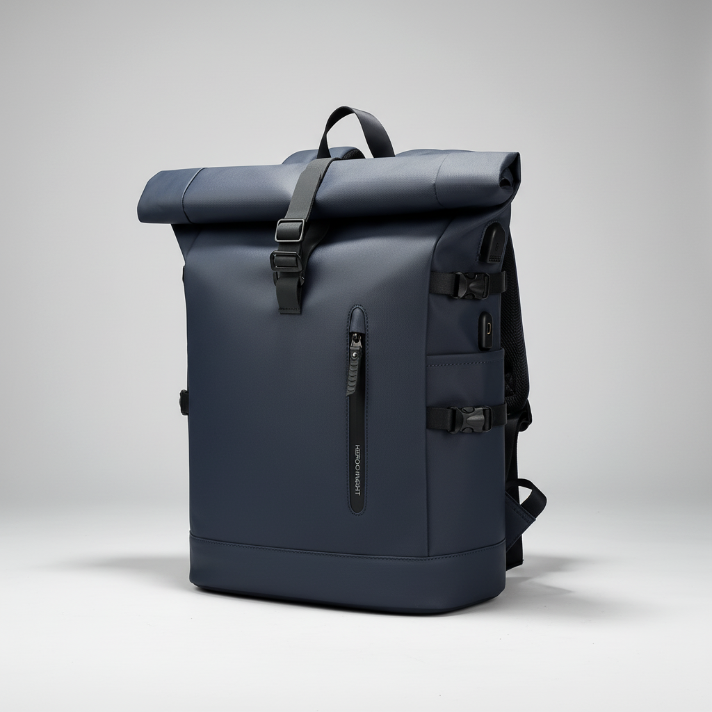 Wasserdichter Rolltop-Rucksack mit USB-Anschluss und Laptop-Fach