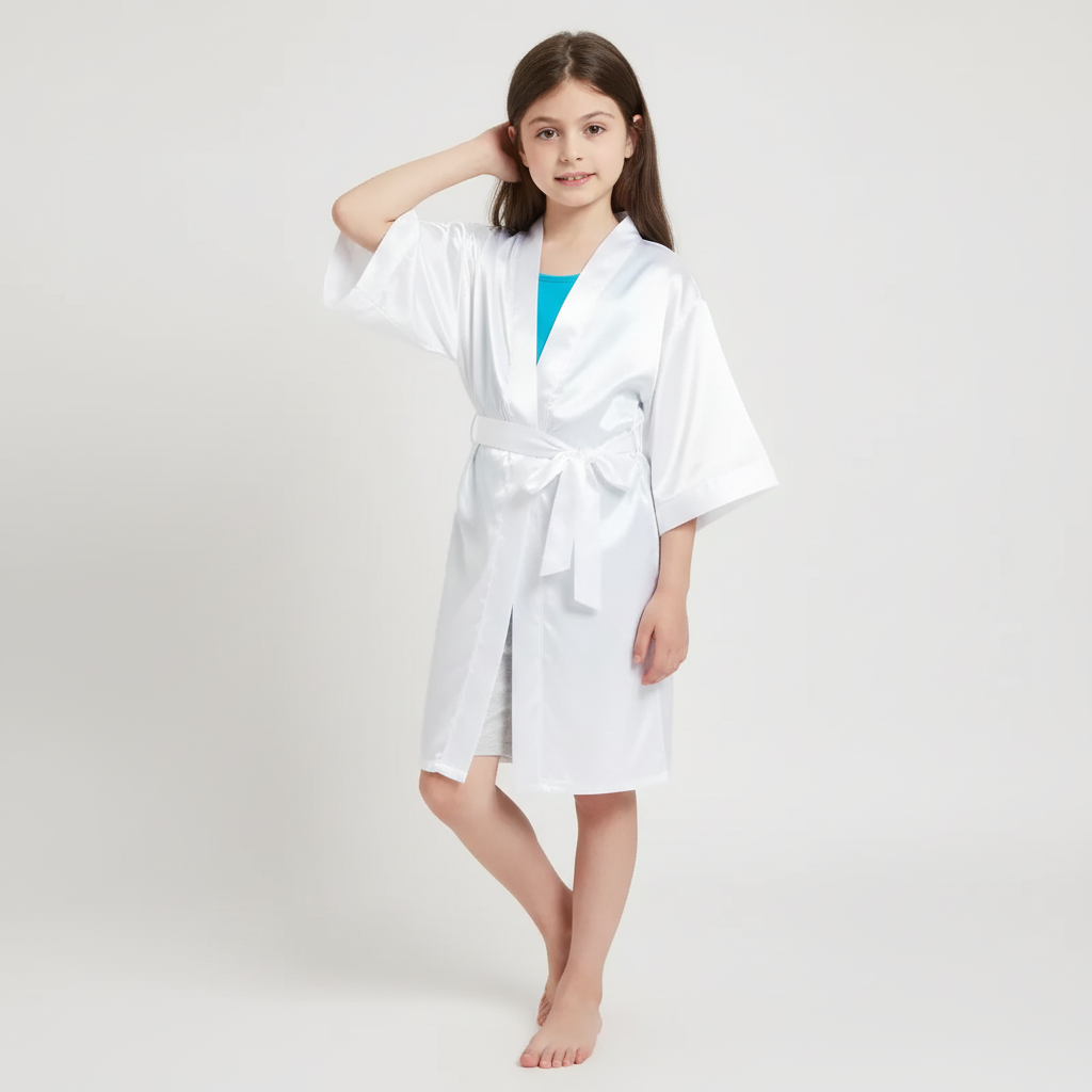 Mädchen-Bademantel knielang Kimono-Stil leichte glänzende Oberfläche