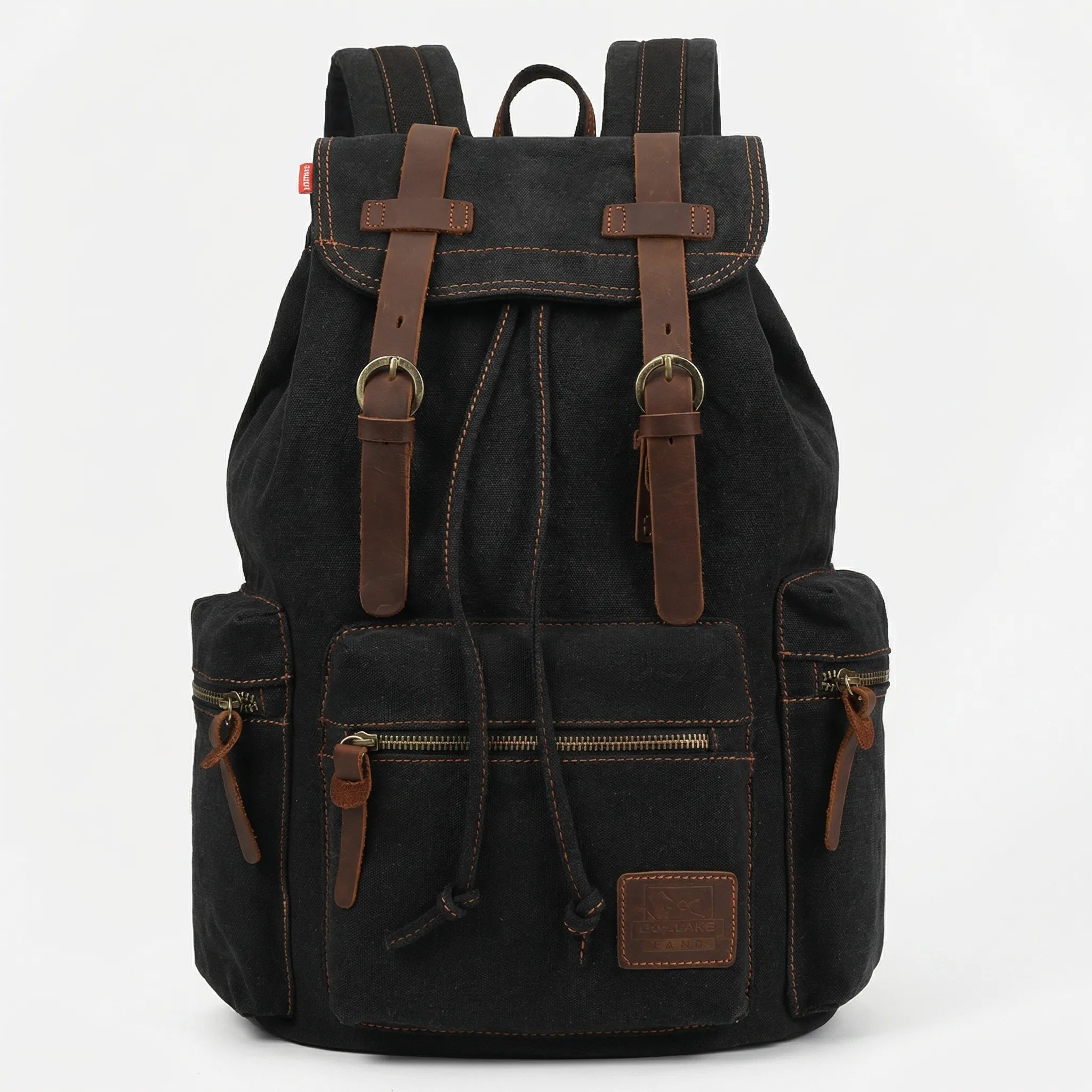 Vintage-Rucksack Canvas gewebt mit Kordelzug und Mehrtaschen