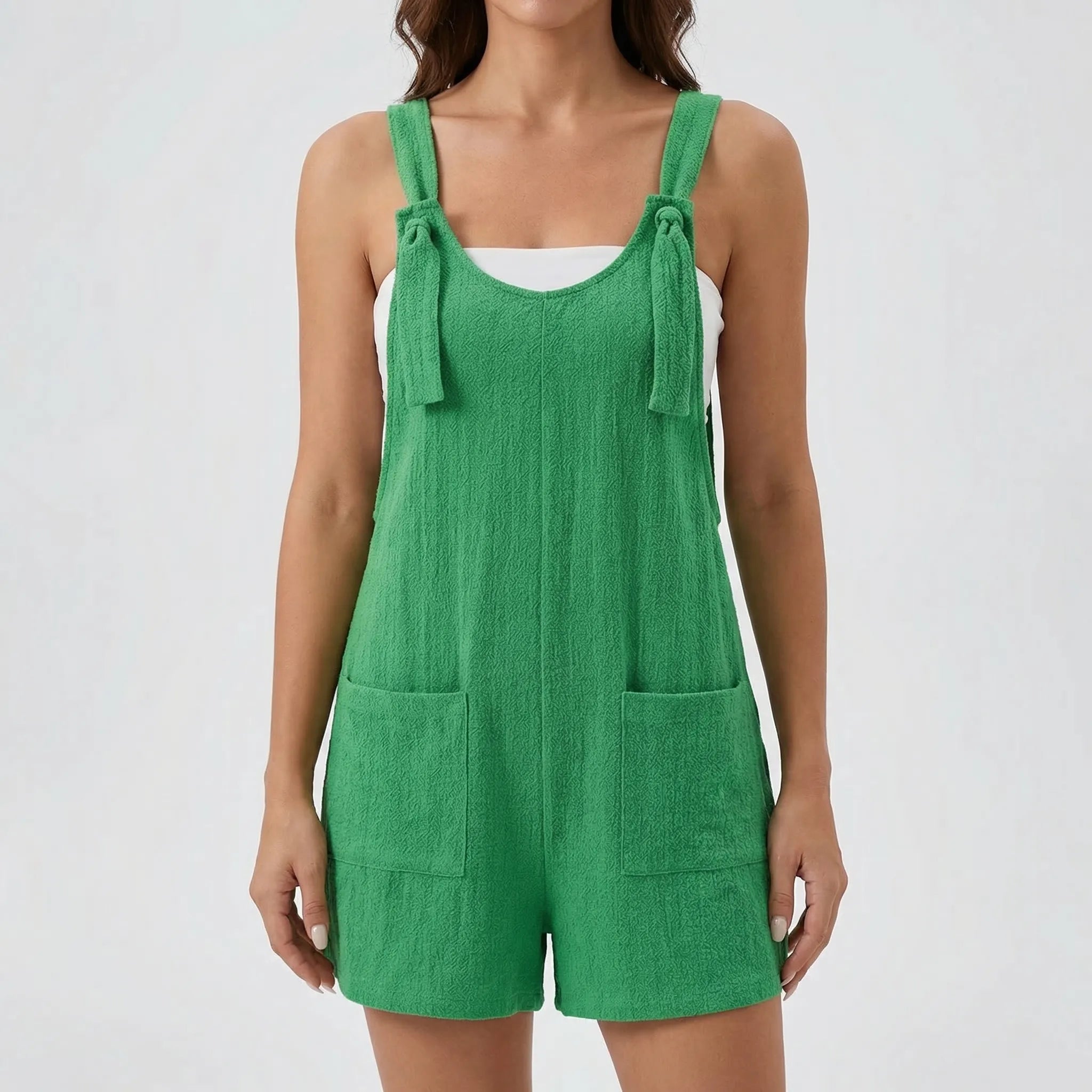 Weites-Bein-Jumpsuit Schnürdetail ärmellos Seitentaschen