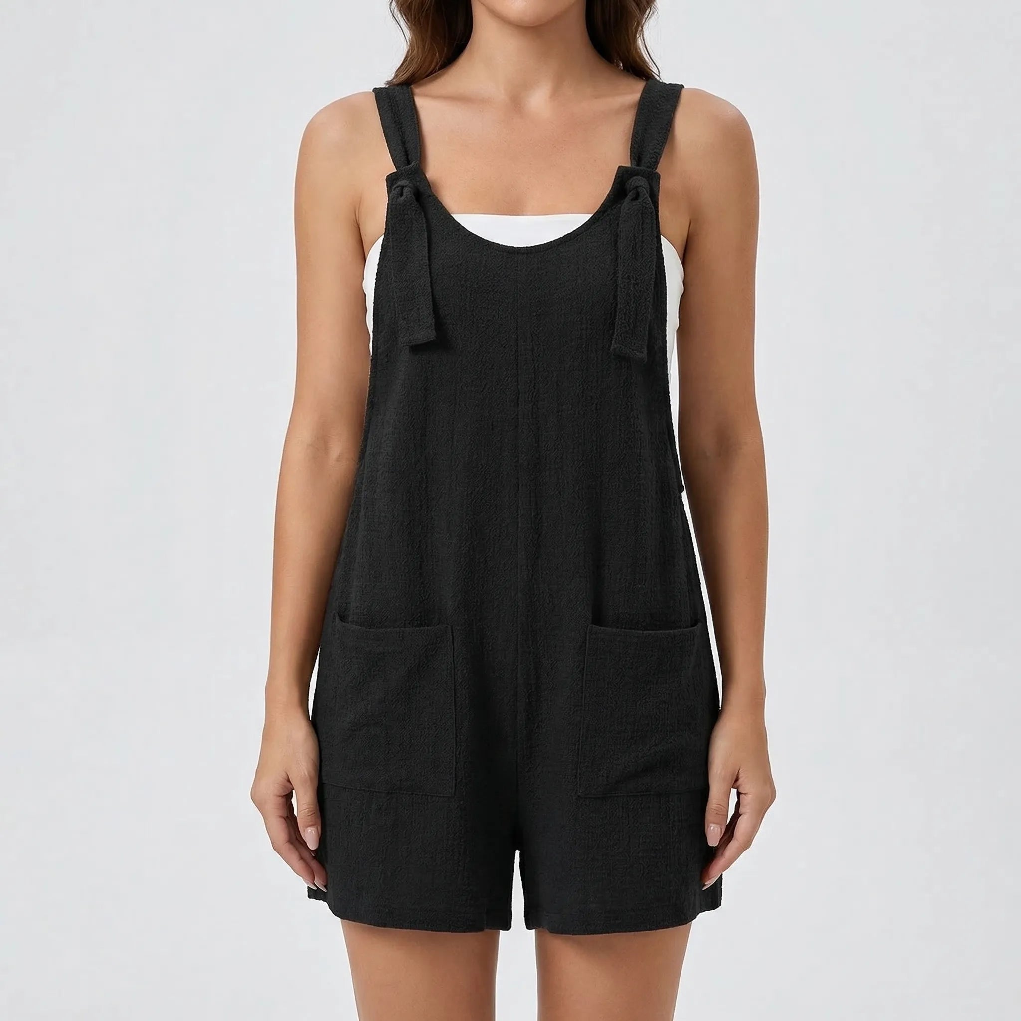 Weites-Bein-Jumpsuit Schnürdetail ärmellos Seitentaschen