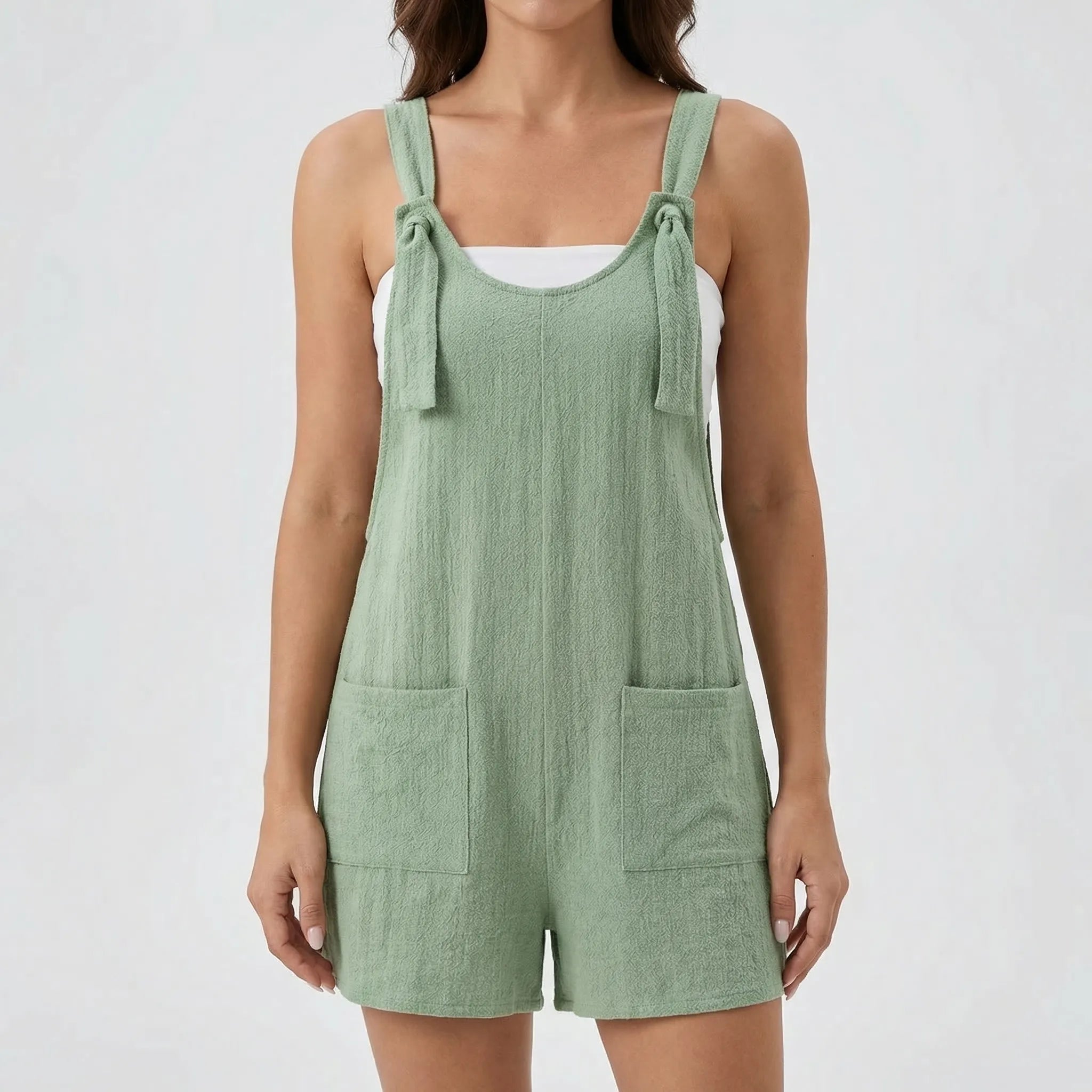 Weites-Bein-Jumpsuit Schnürdetail ärmellos Seitentaschen