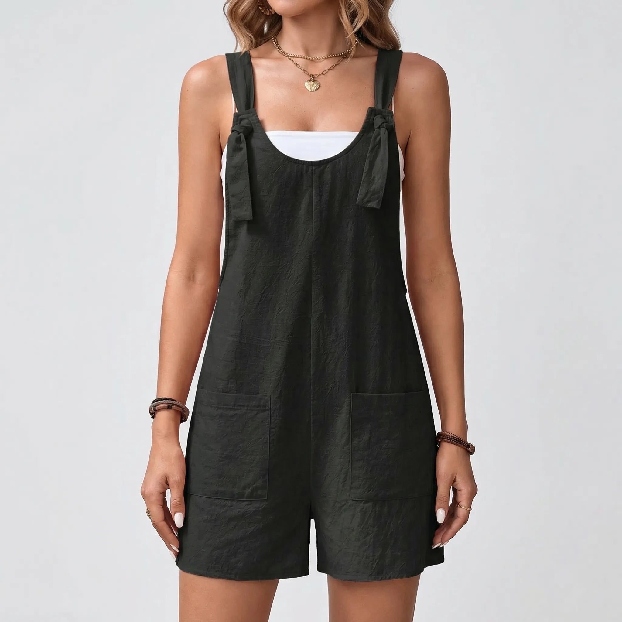 Weites-Bein-Jumpsuit Schnürdetail ärmellos Seitentaschen