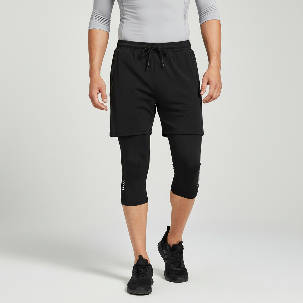 Herren Laufshorts Kompression integrierte Tights Reißverschlusstasche