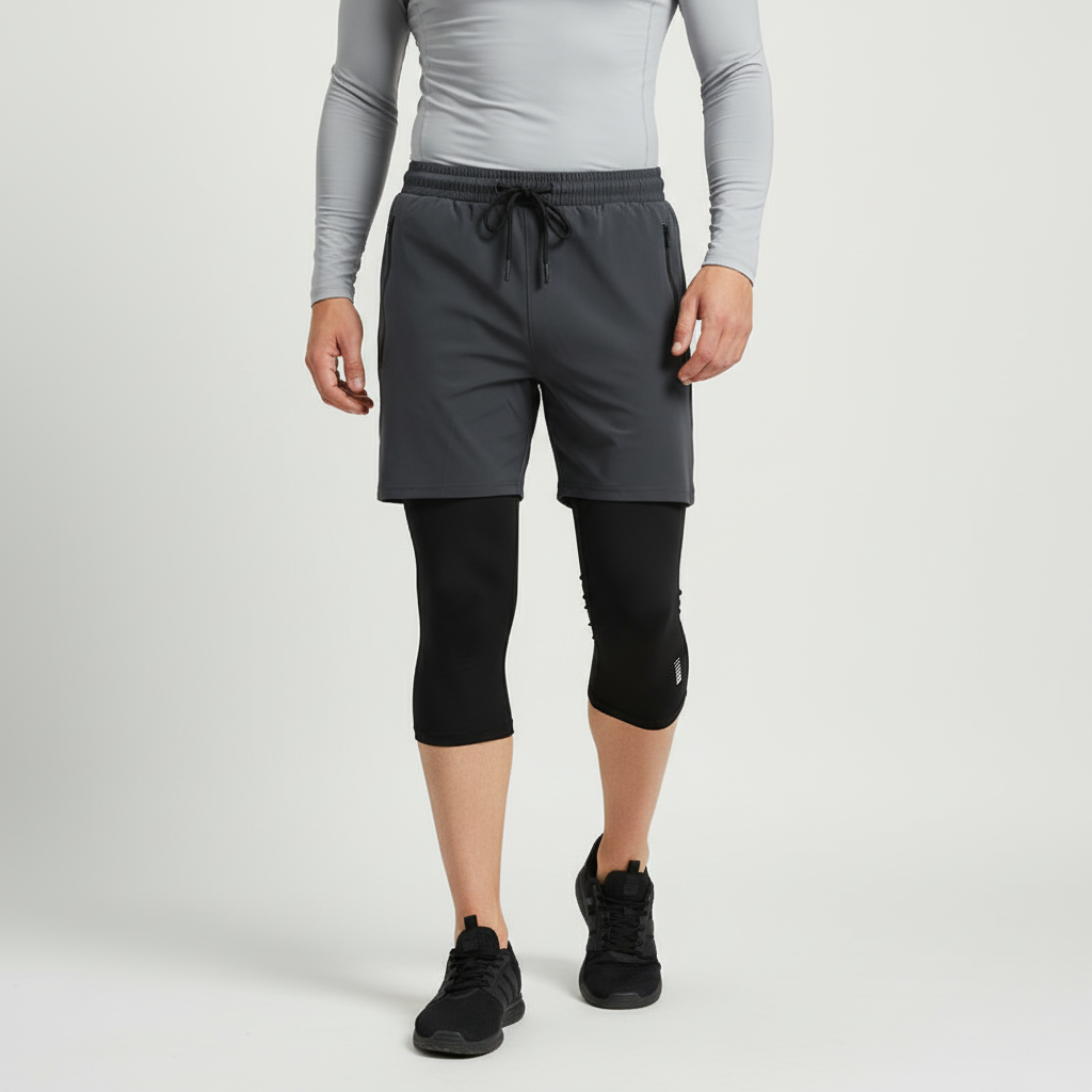 Herren Laufshorts Kompression integrierte Tights Reißverschlusstasche