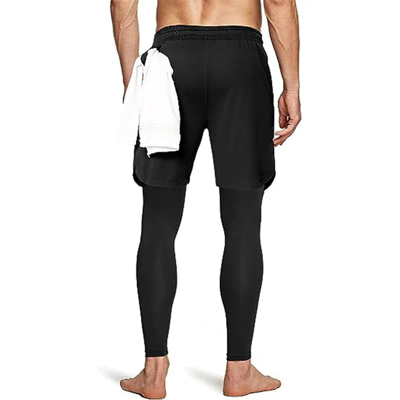 Herren Trainingshose zwei-in-eins mit Handytasche und Kompressions-Leggings