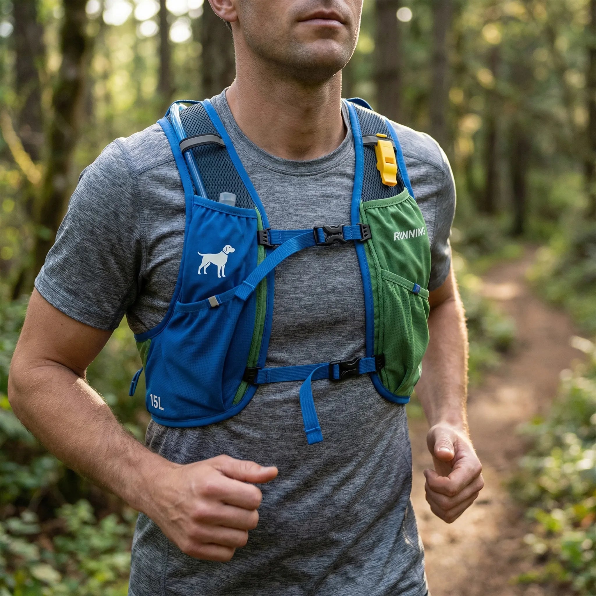 Trailrunning-Westerucksack 15L mit Frontentaschen und reflektierenden Streifen