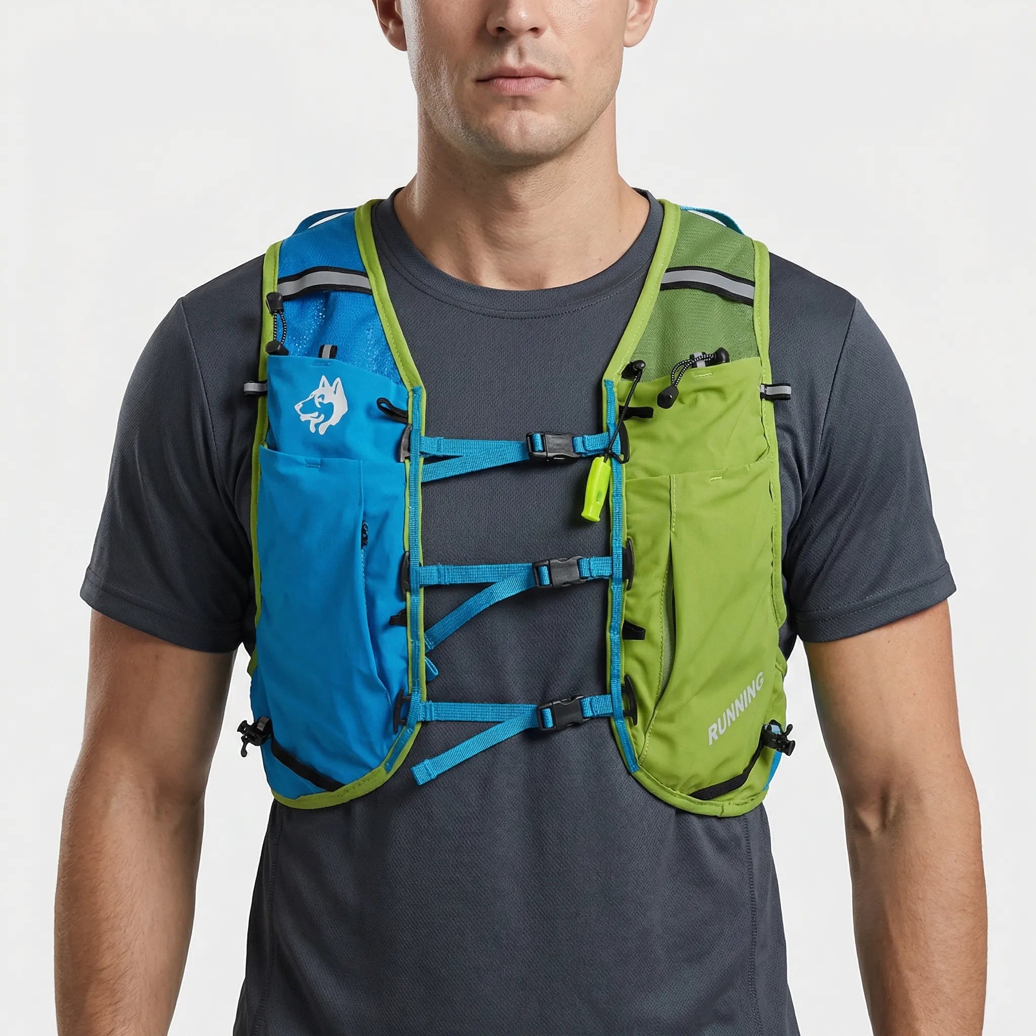 Trailrunning-Westerucksack 15L mit Frontentaschen und reflektierenden Streifen