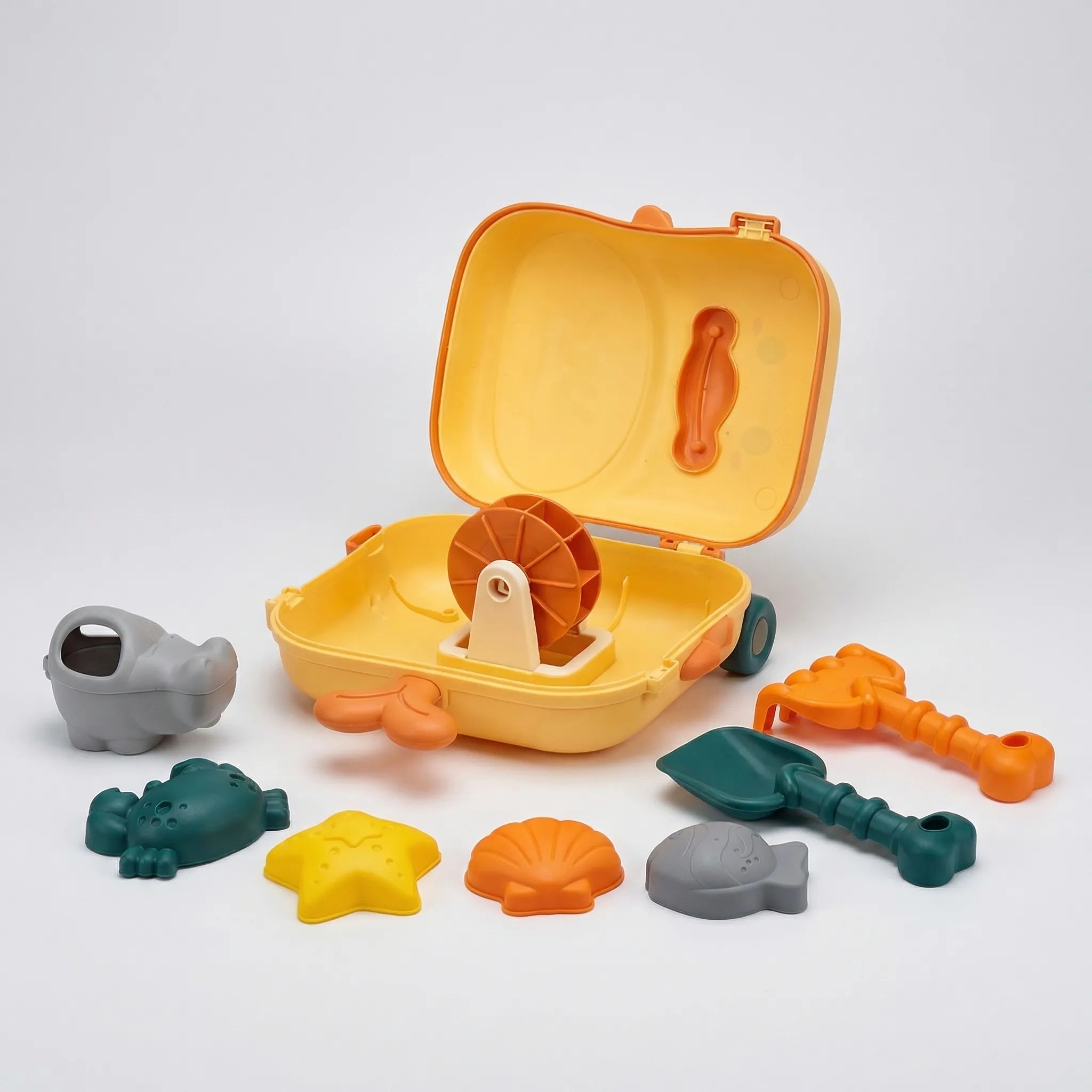 Kinder Strandspielzeug Set mit Rollkoffer, Sandförmchen, Gießkanne und Schaufeln