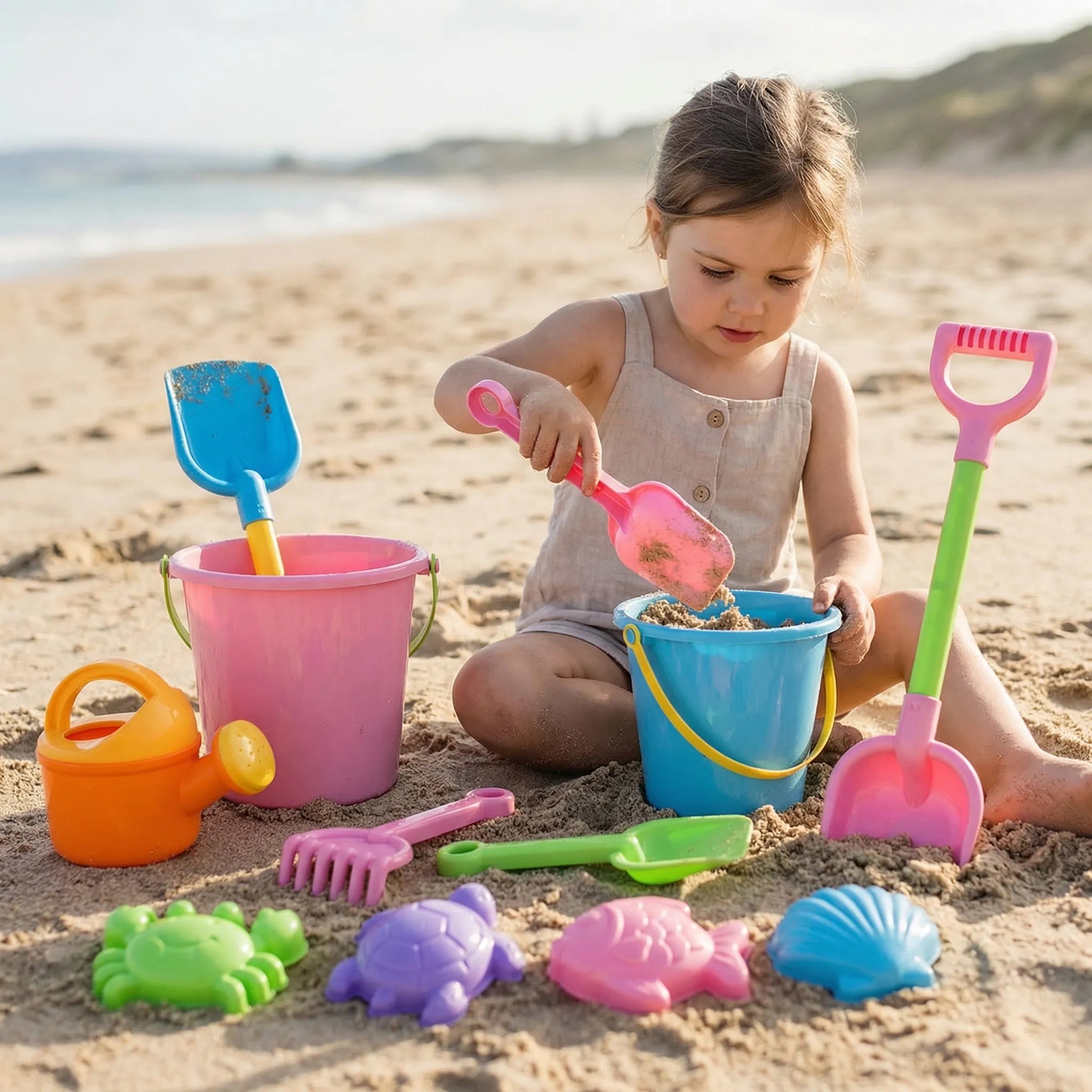 Strandspielzeug-Set für Kinder mit Eimer, Schaufel und Sandförmchen
