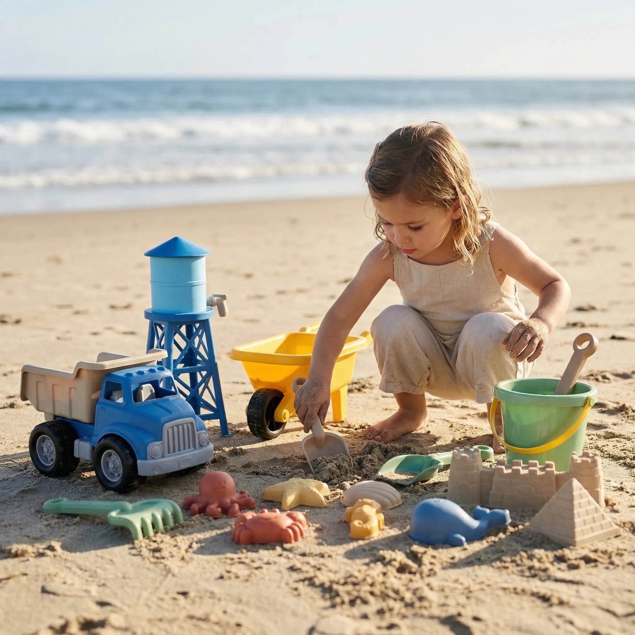Kinder Strandspielzeug Set mit Lastwagen, Eimern und Sandformen