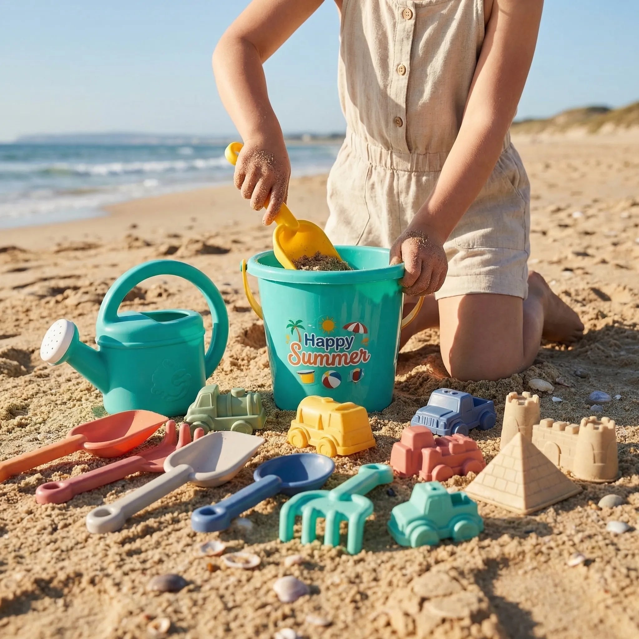 Kinder Strandspielzeug Set mit Eimer, Gießkanne und Sandförmchen