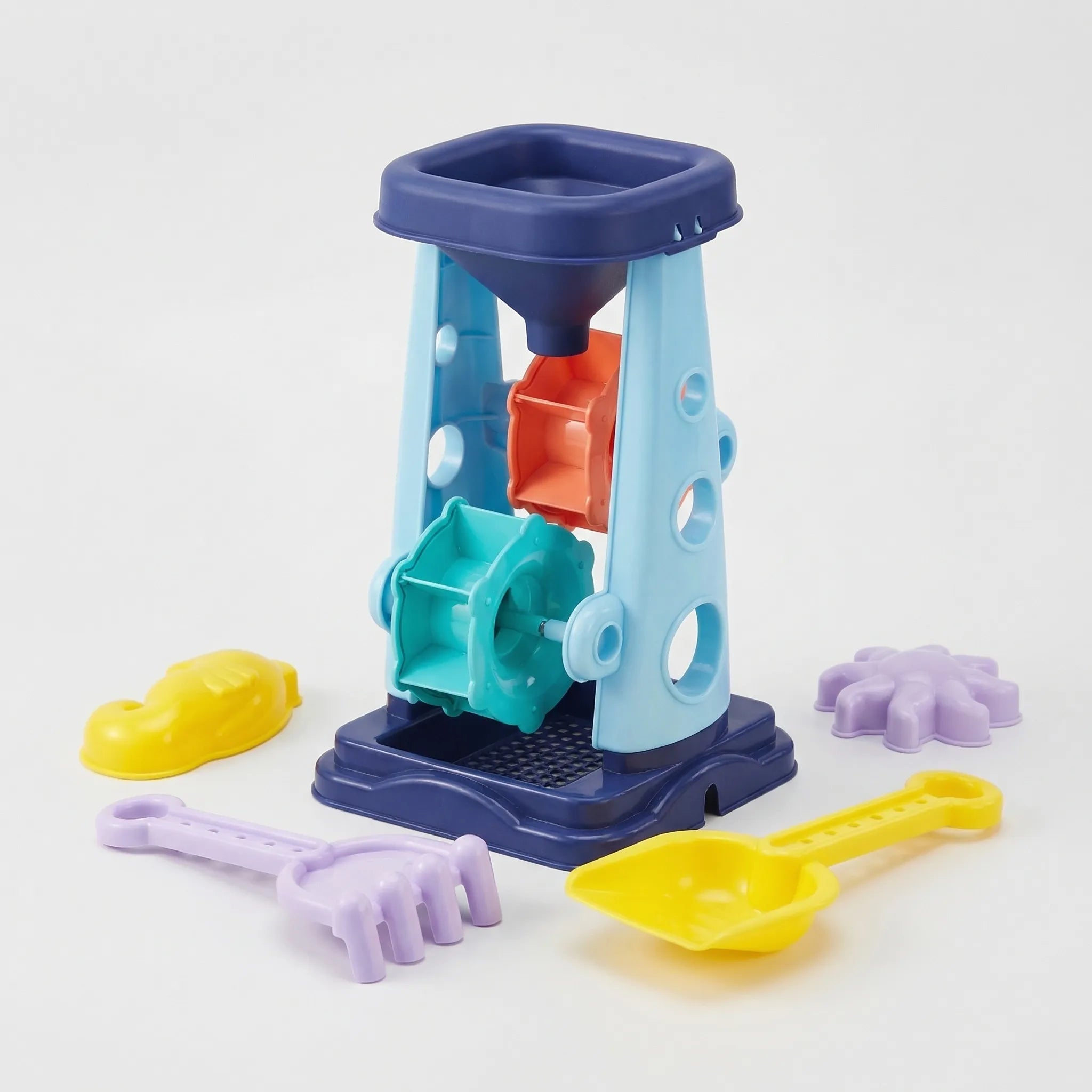 Sandspielzeug Set für Kinder mit Sandrad, Schaufel und Förmchen für Strand und Garten