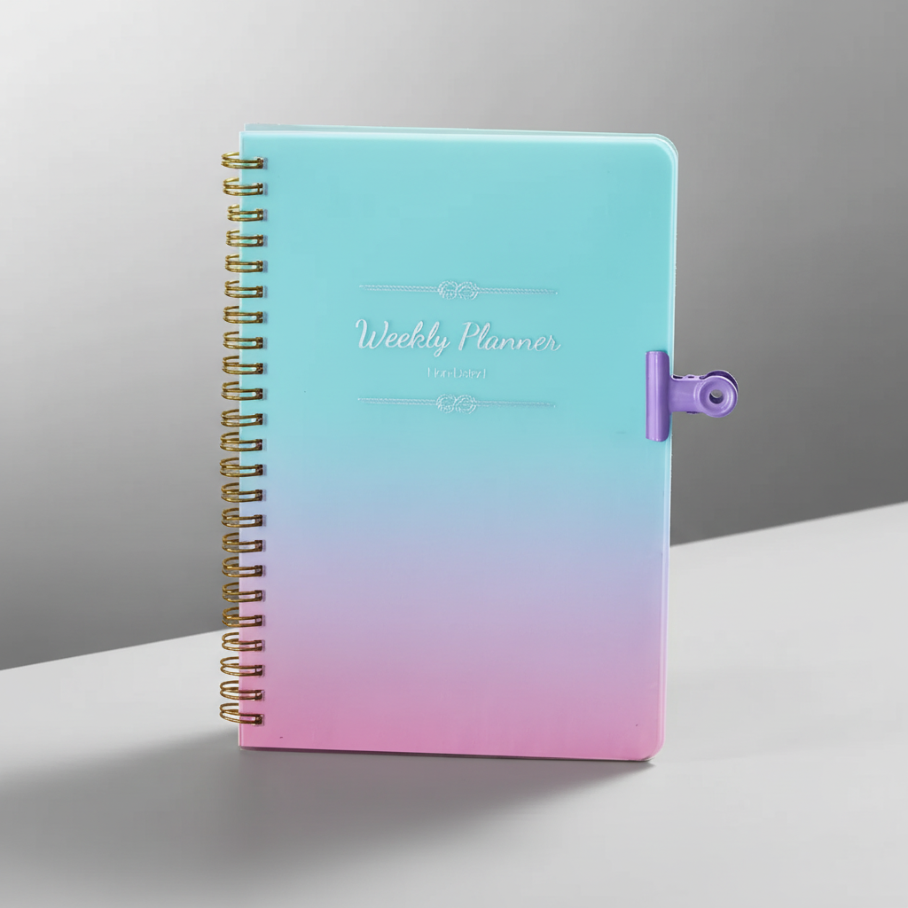 Spiralgebundener Wochenplaner mit Gewohnheits-Tracker und Zielbereich