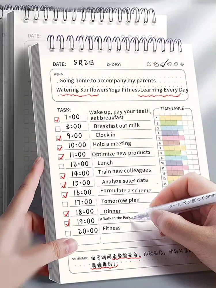 A5 Spiral-Tagesplaner mit stündlichem Zeitgitter und Checkliste