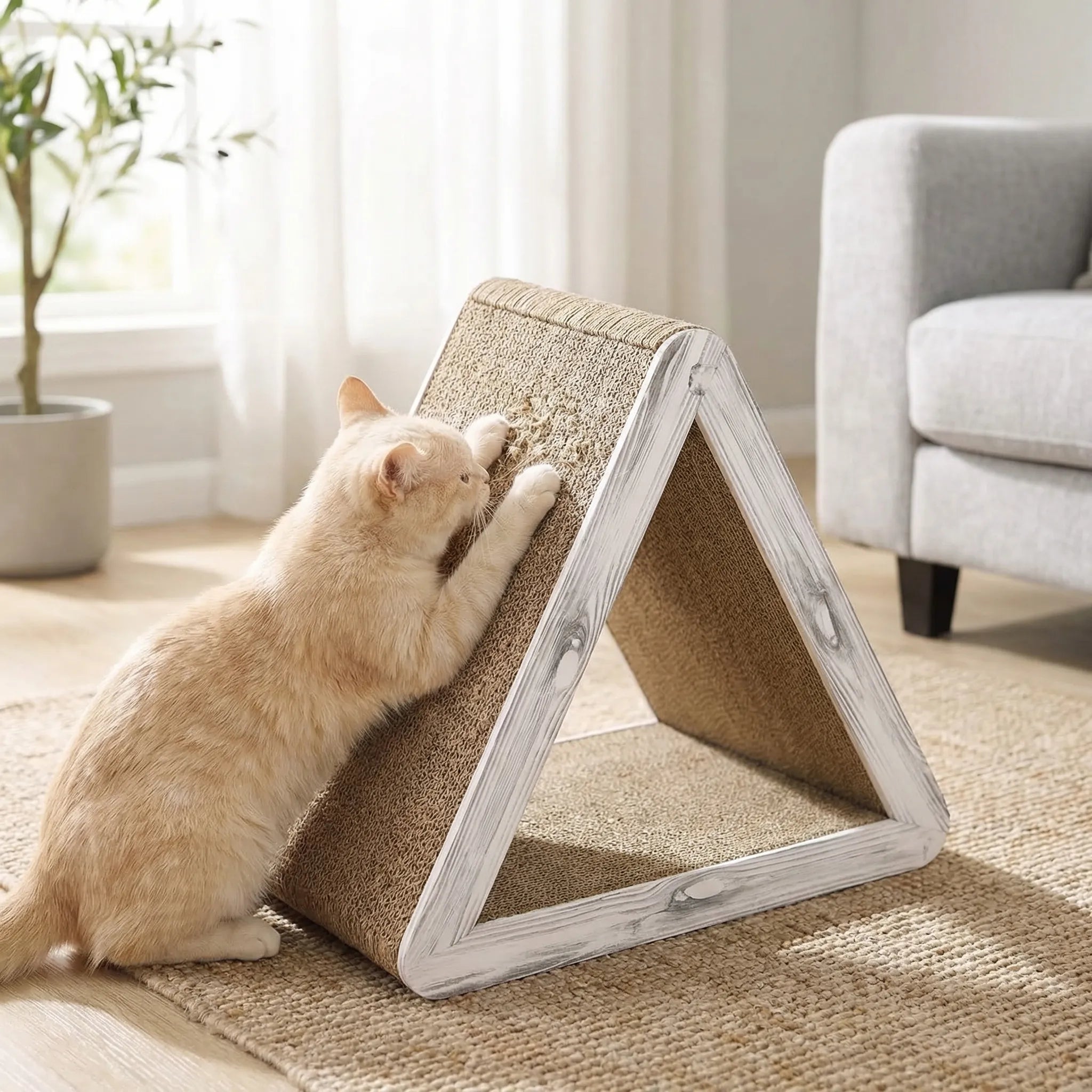 Dreieckiger faltbarer Kratzbaum für Katzen aus Wellpappe