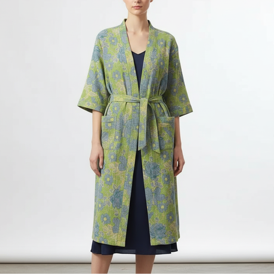 Kimono-Bademantel Kurzarm atmungsaktiv Baumwolle Knielänge