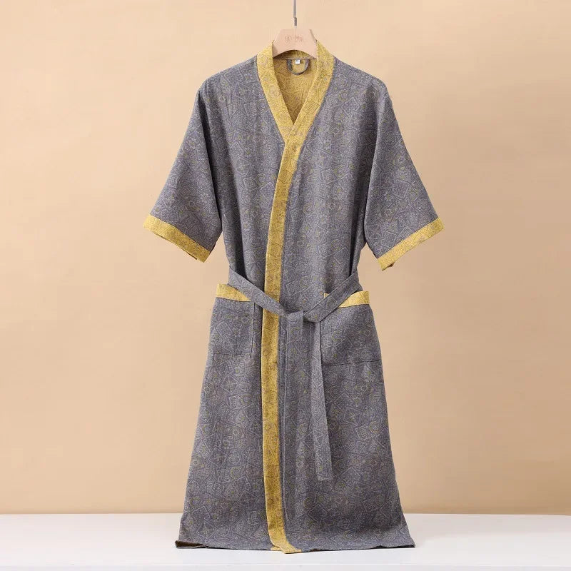 Kimono-Bademantel Kurzarm atmungsaktiv Baumwolle Knielänge
