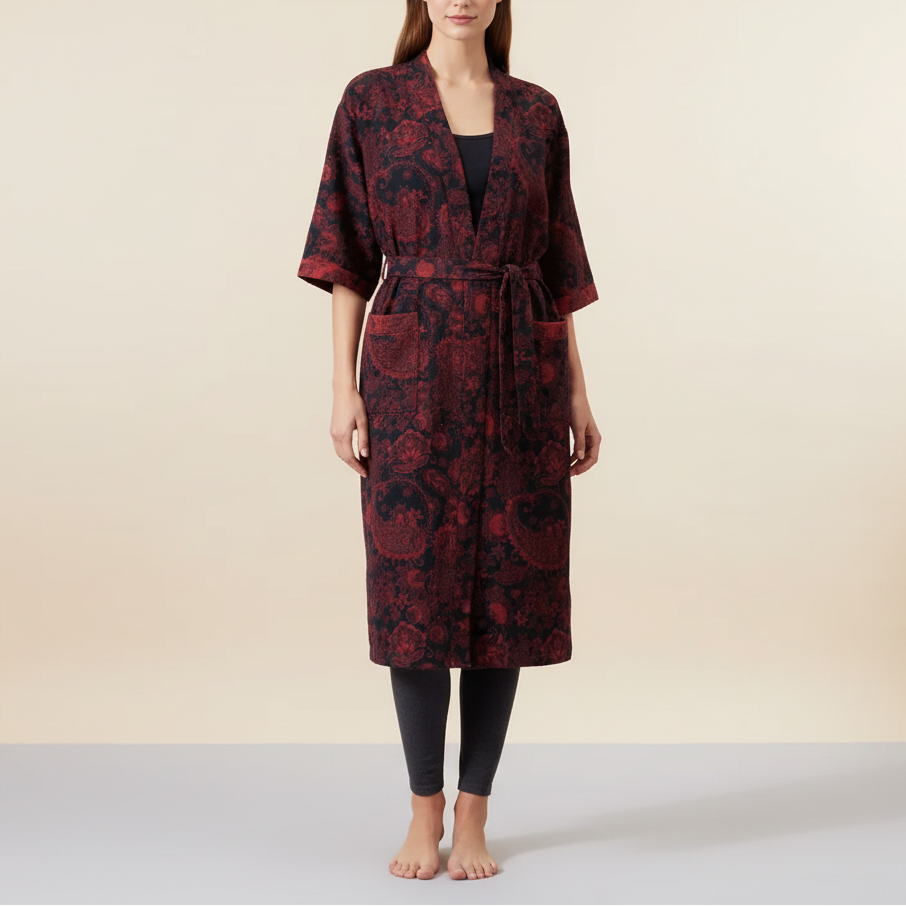 Kimono-Bademantel Kurzarm atmungsaktiv Baumwolle Knielänge