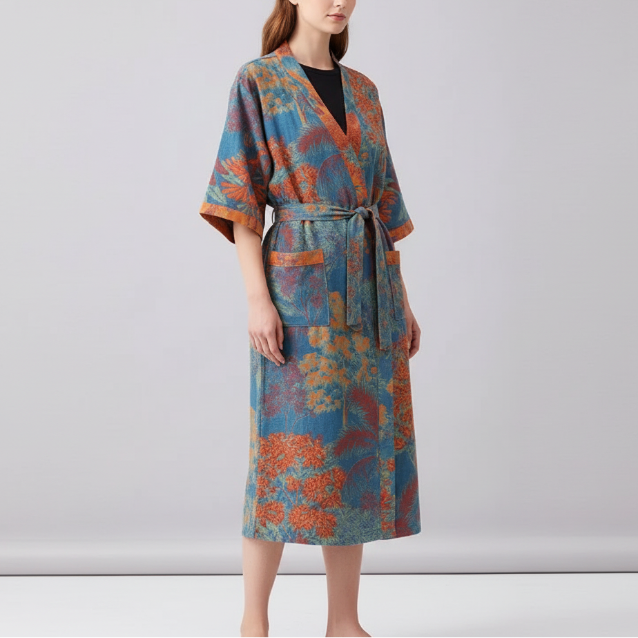 Kimono-Bademantel Kurzarm atmungsaktiv Baumwolle Knielänge