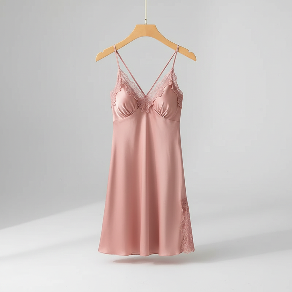 Langer Morgenmantel-Set mit Spitzenbesatz und Slip