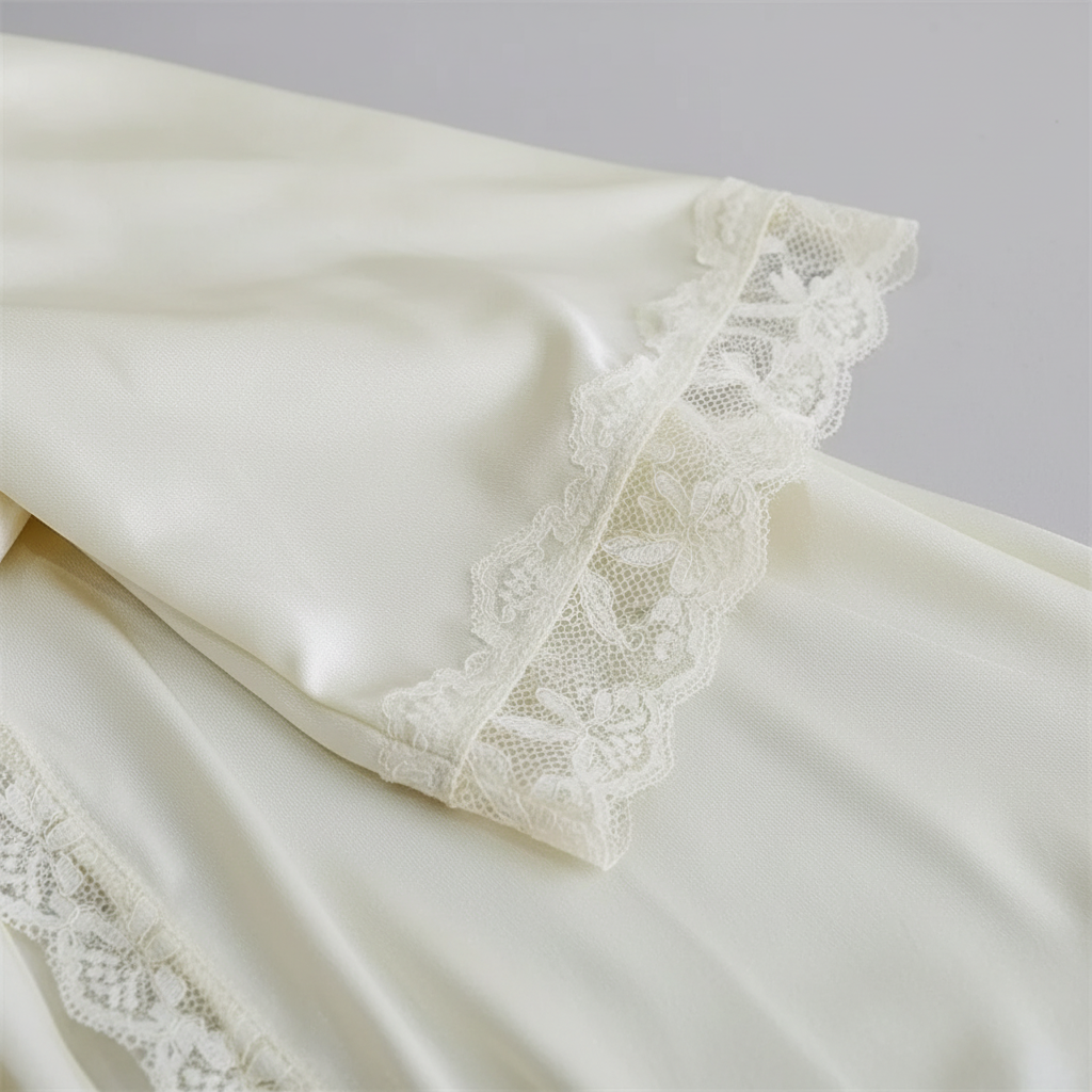 Langer Morgenmantel-Set mit Spitzenbesatz und Slip
