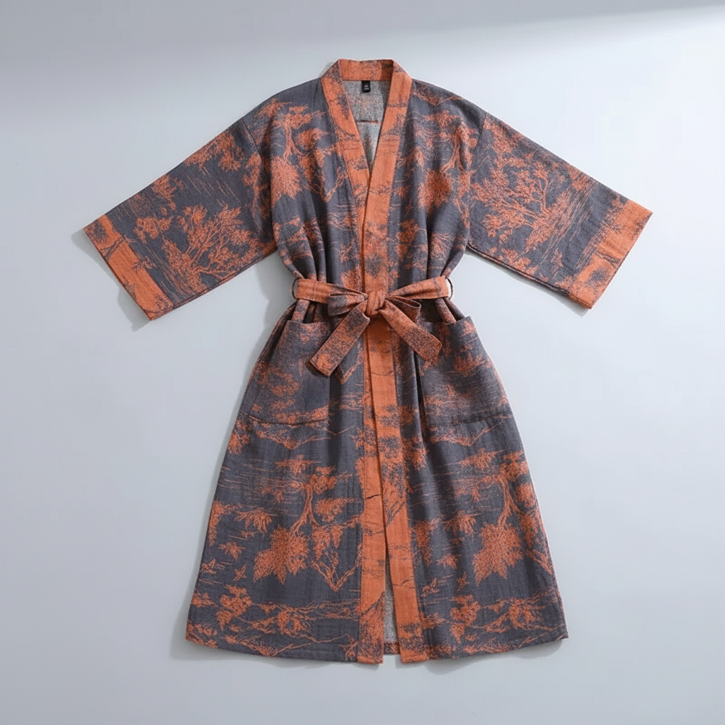 Kimono-Morgenmantel locker knielang Bindewickel atmungsaktiv