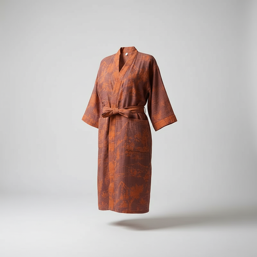 Kimono-Morgenmantel locker knielang Bindewickel atmungsaktiv