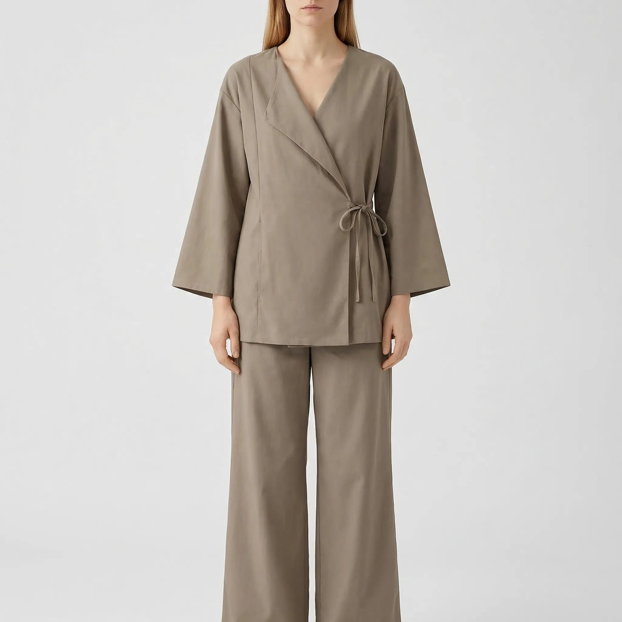 Damen 2-teiliges Set Wickel-Top weite Hose elastischer Bund